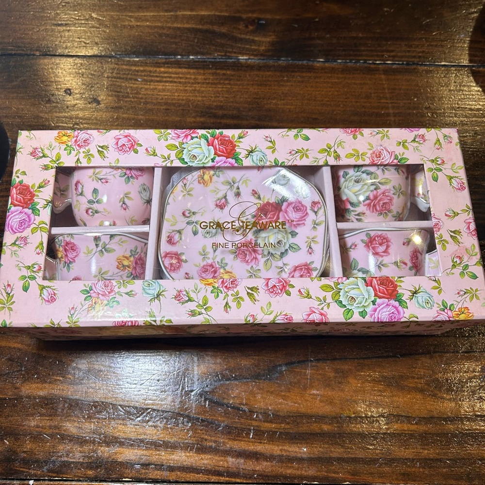 Grace Teaware Pink Floral Porcelain Tea Set